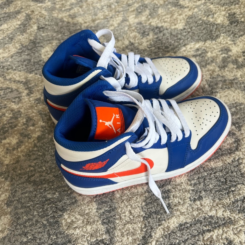 Nike Orange Blue and White Jordans